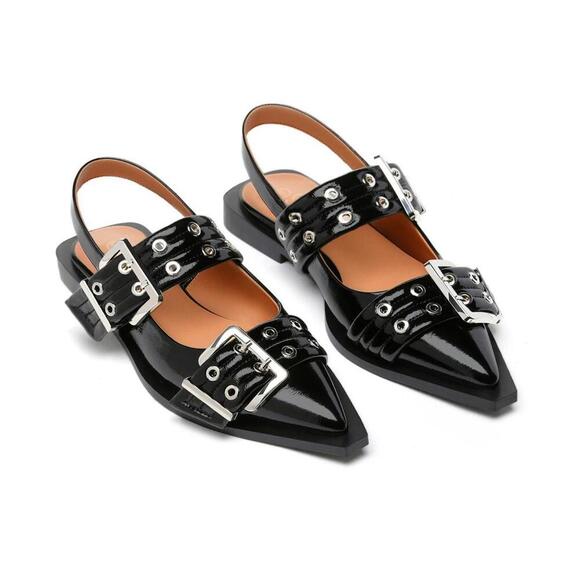 Women Chic Pointed Toe Flat Shoes Double Buckle Slingback Street Walking Size 8 - Picture 1 of 9